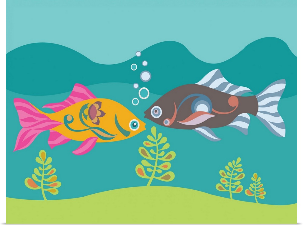 Whimsy illustration of two fish underwater.