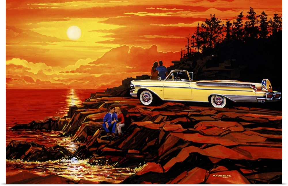 Watching a beautiful sunset on the ocean. 1957 Mercury Turnpike Cruiser