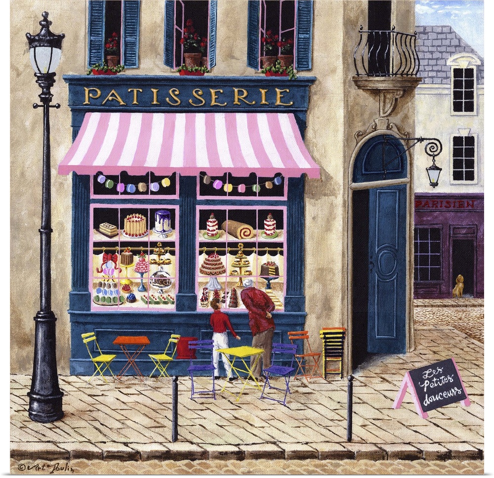 Painting of a Parisian bakery storefront.