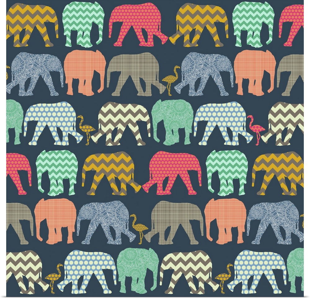 repeating pattern ~ geo baby elephants and flamingos