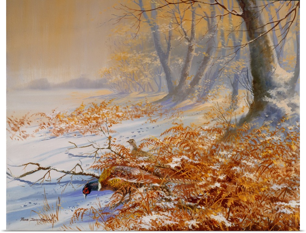 Contemporary painting of rural landscape in winter.