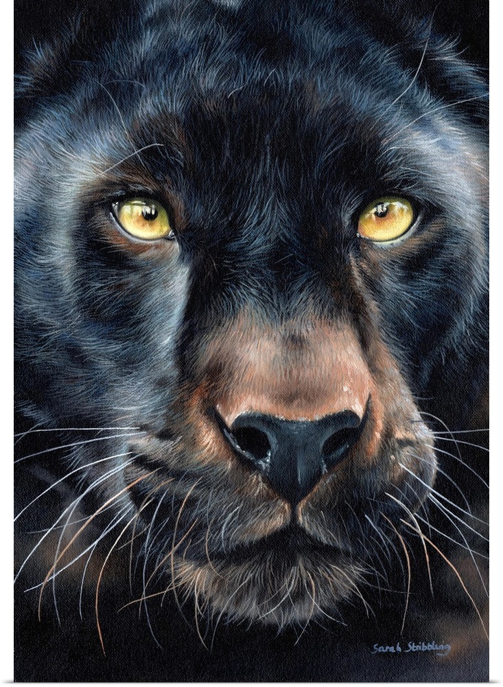 Oil painting on canvas of a Black panther.