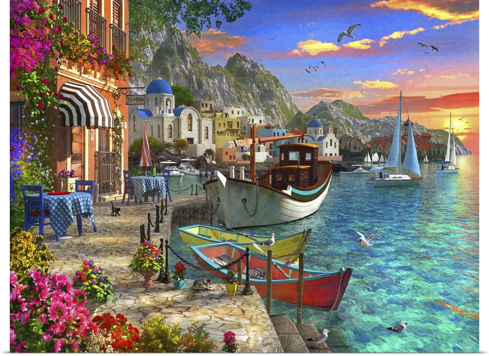 A sunset at a Taverna by the sea.