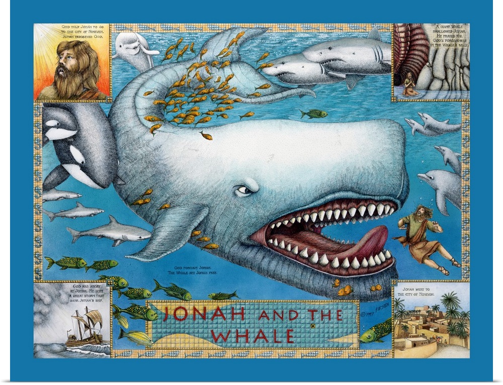 Educational illustration of the biblical story of Jonah and the Whale.