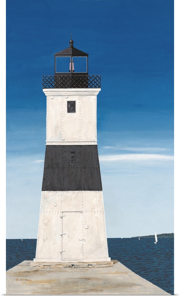 Painting of Erie Harbor North Pier Light in Pennsylvania.