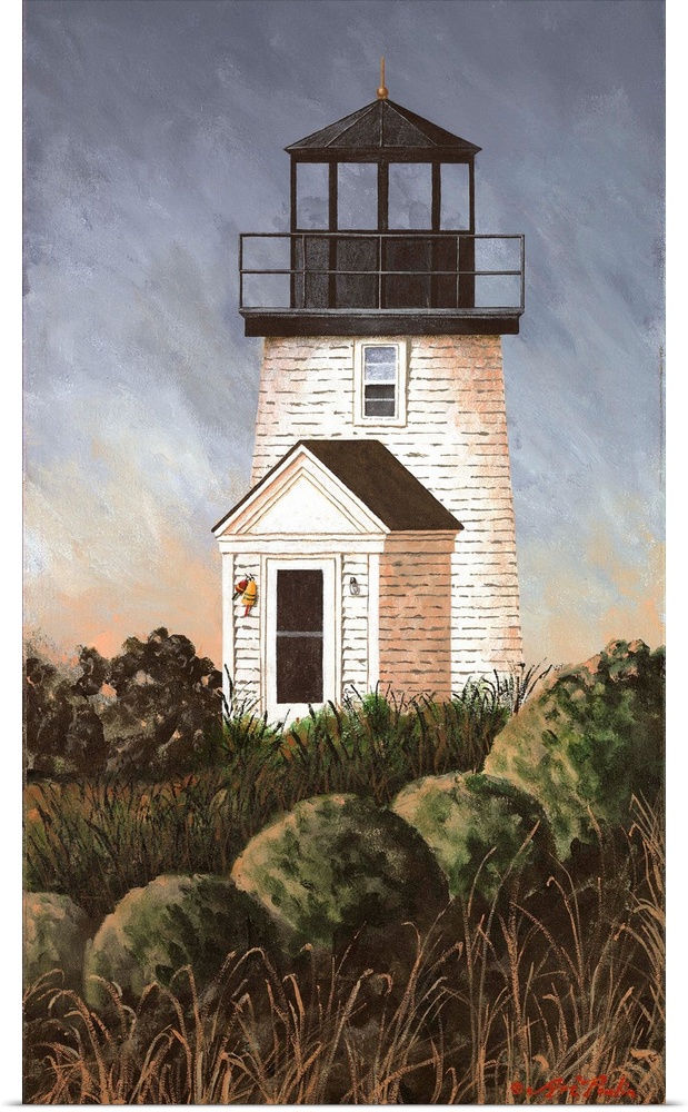 Americana scene of a white lighthouse in Cape Cod, Massachusetts.