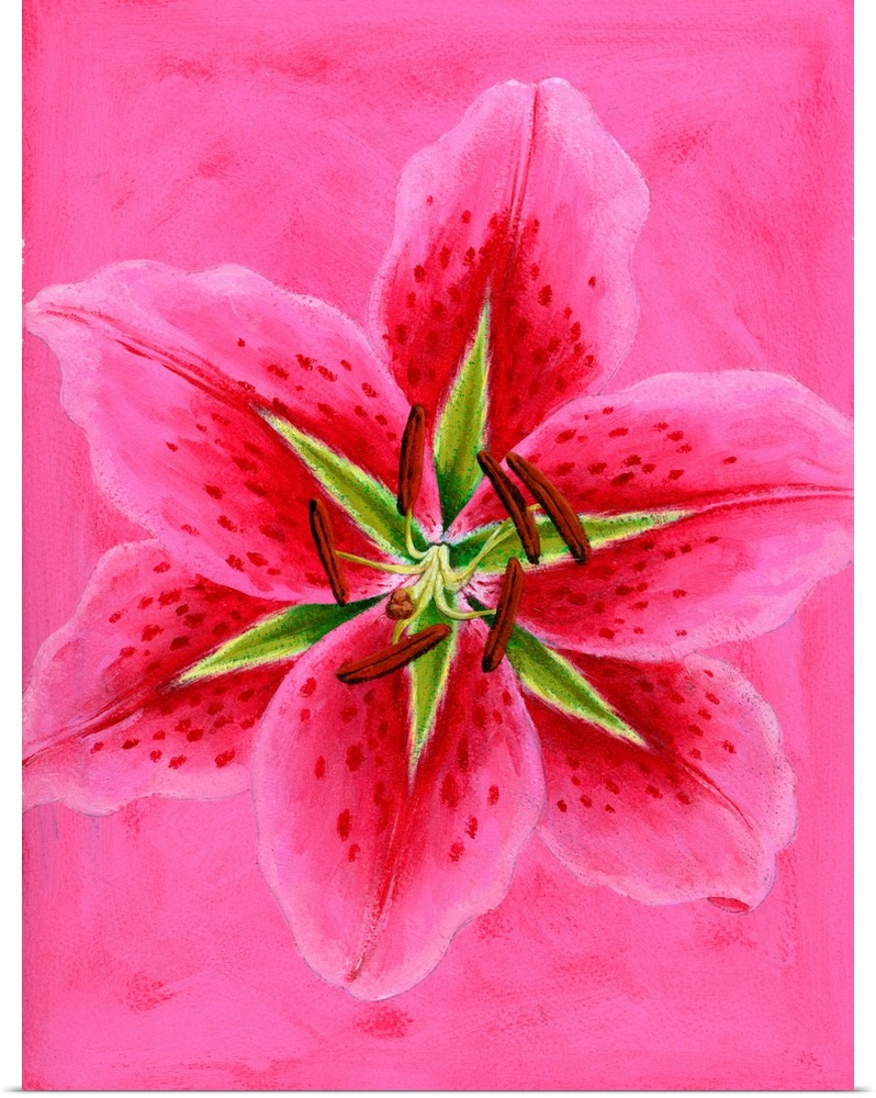 Contemporary artwork of a close-up of a pink flower.