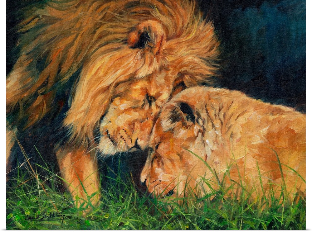 Lion and Lioness sharing a moment. Oil on canvas.