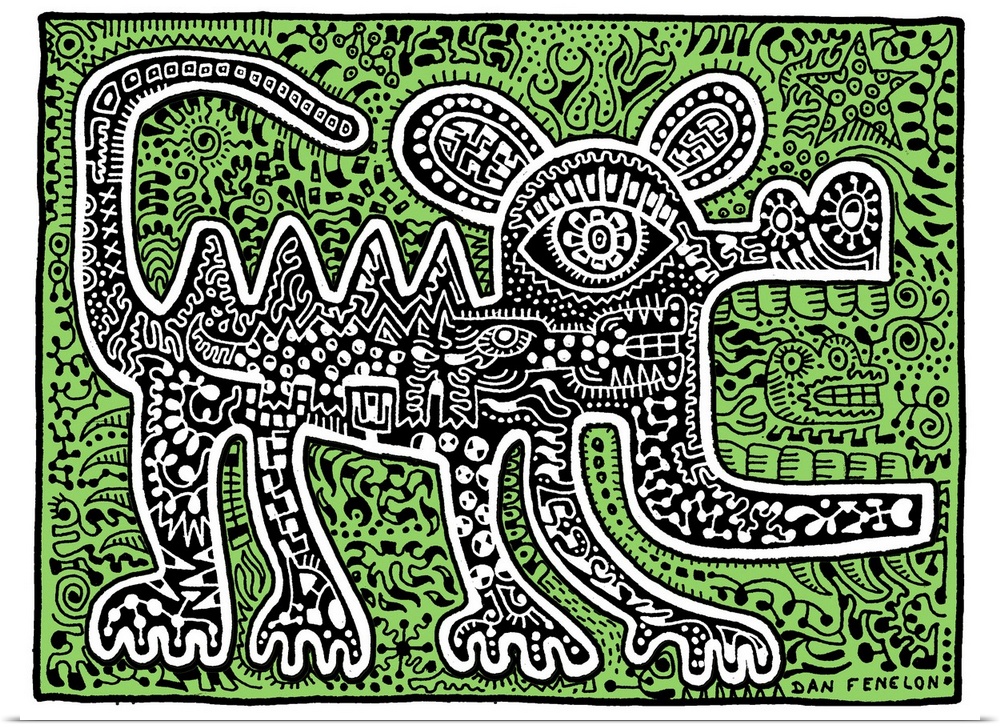 Contemporary abstract artwork in an urban art style of a lizard filled in with tons of intricate detail against a backgrou...