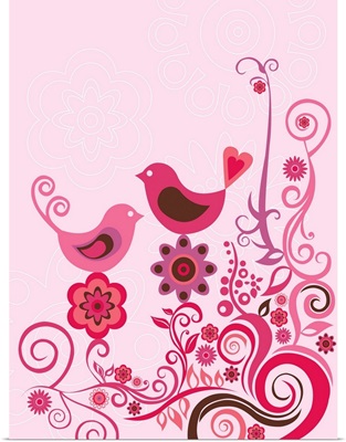 Pink Birds And Ornaments