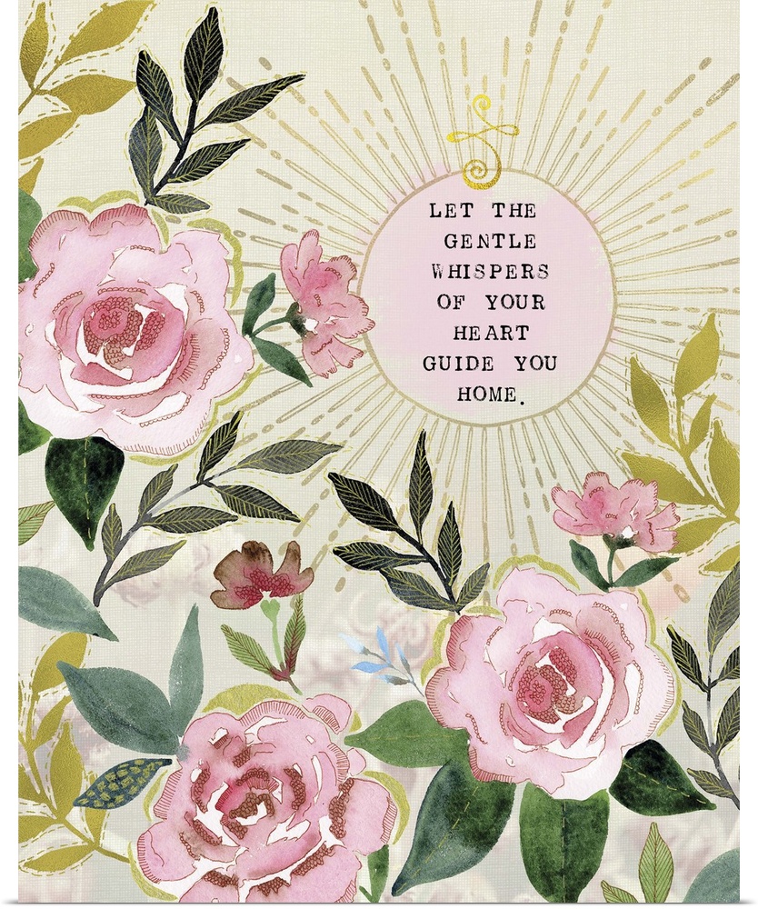 An inspirational message decorated with pink watercolor roses.