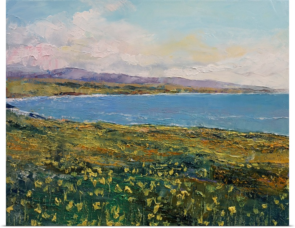 A contemporary painting of a coastal Californian landscape.