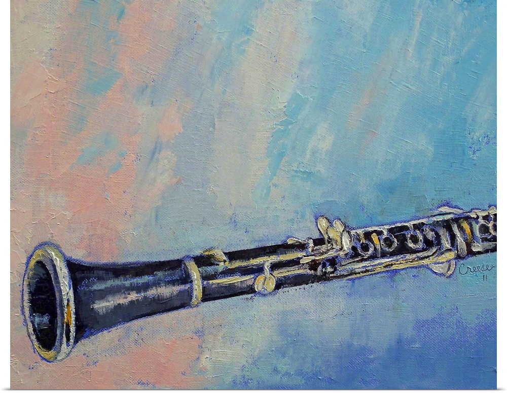 Original oil on canvas painting by American artist Michael Creese of a clarinet on a soft textured background.