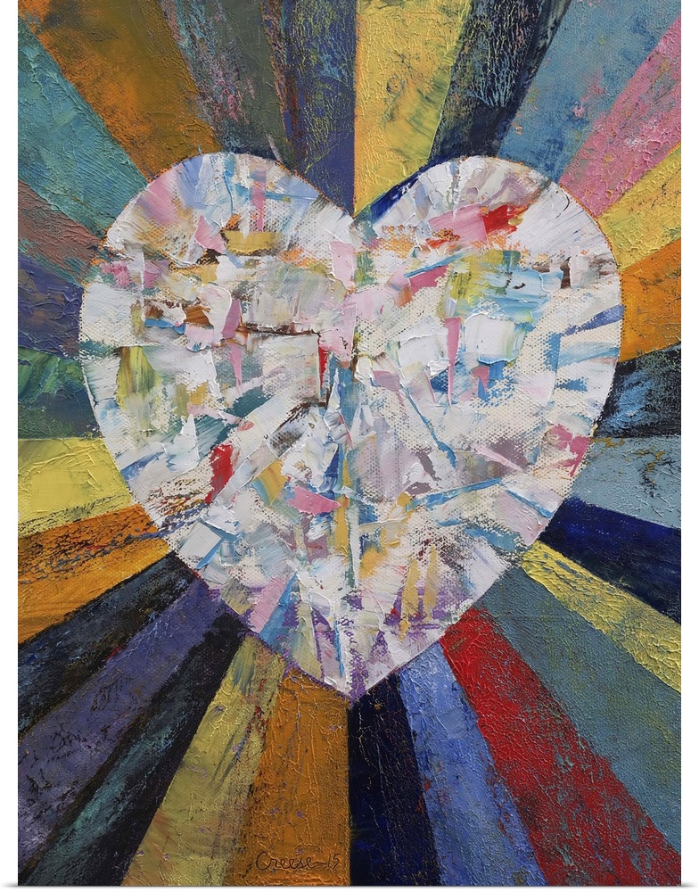 A contemporary painting of a diamond in the shape of a heart.