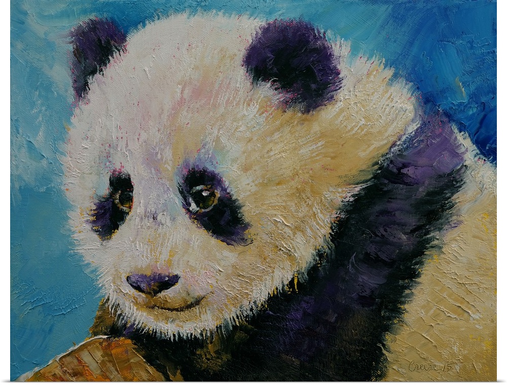 A contemporary painting of a portrait of a panda bear cub.