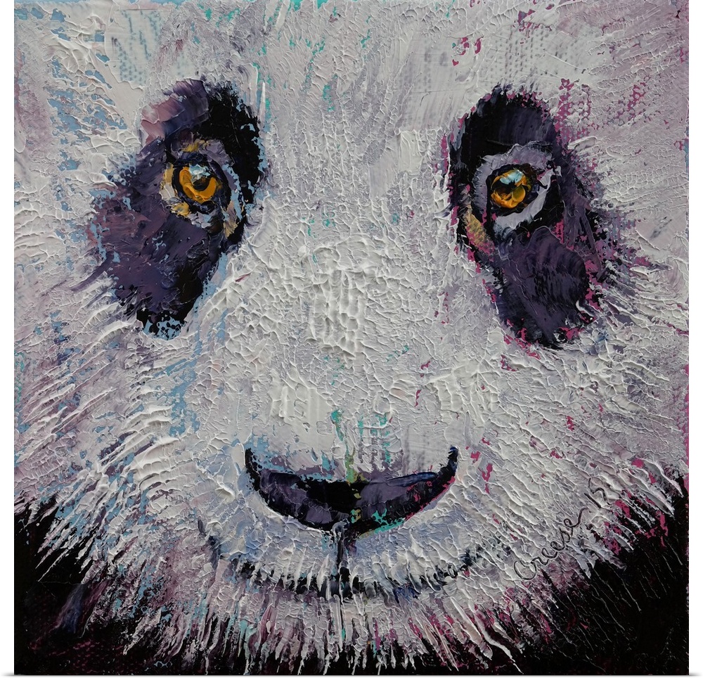 A contemporary painting of a portrait of a panda bear.