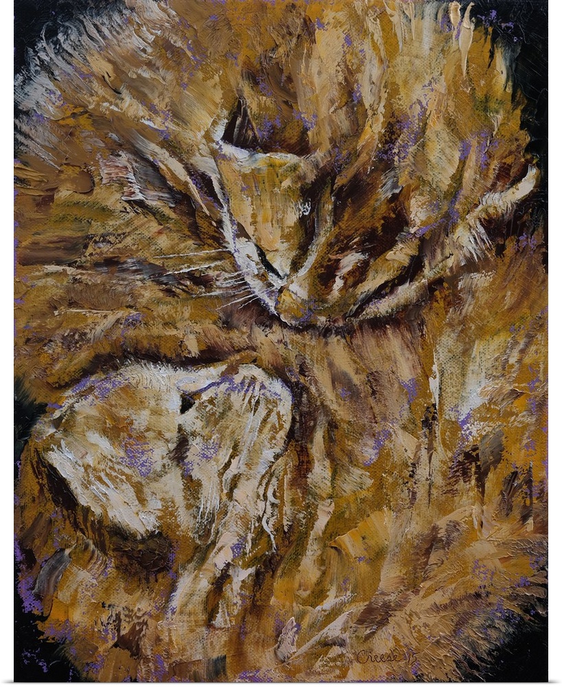 Contemporary painting of pale orange kittens curled up together,