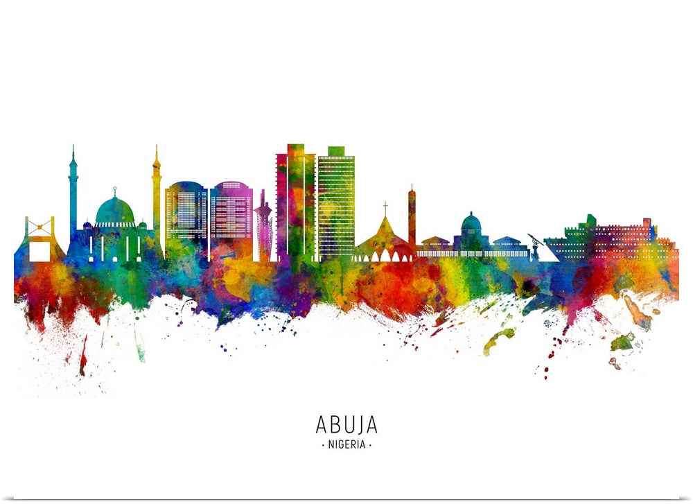 Watercolor art print of the skyline of Abuja, Nigeria