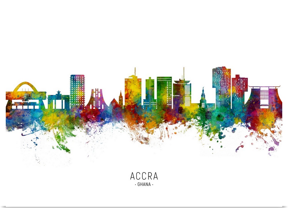 Watercolor art print of the skyline of Accra, Ghana