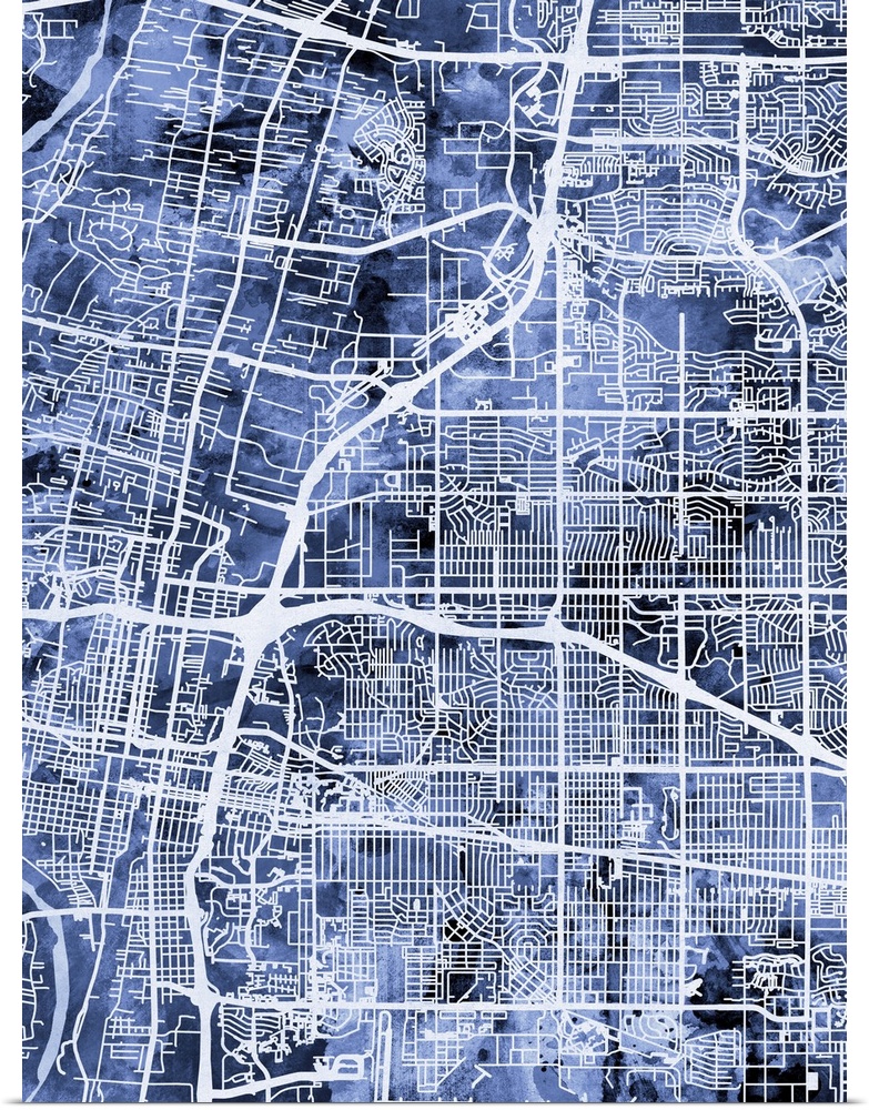 Contemporary watercolor city street map of Albuquerque.