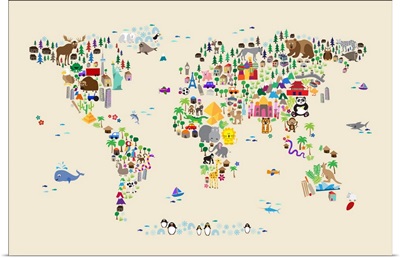 Animal Map of the World for children, Tan