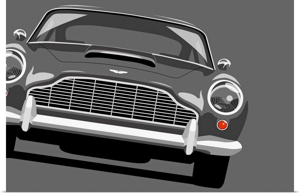 Pop art print of a Aston Martin DB5 car on a neutral background.