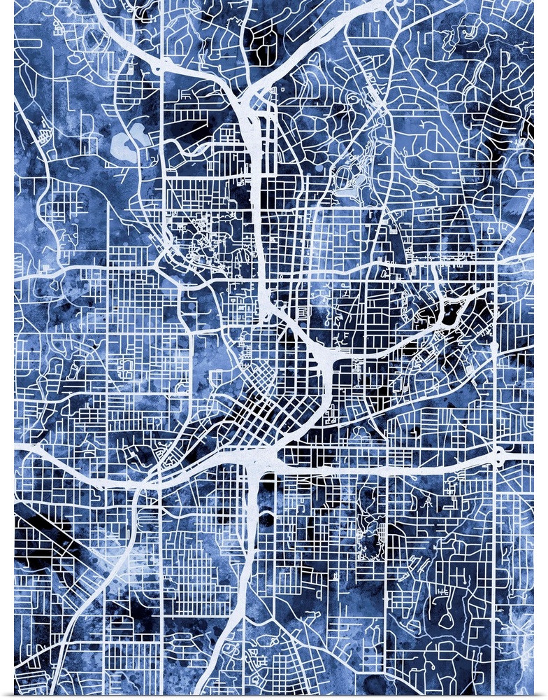 Contemporary watercolor city street map of Atlanta.