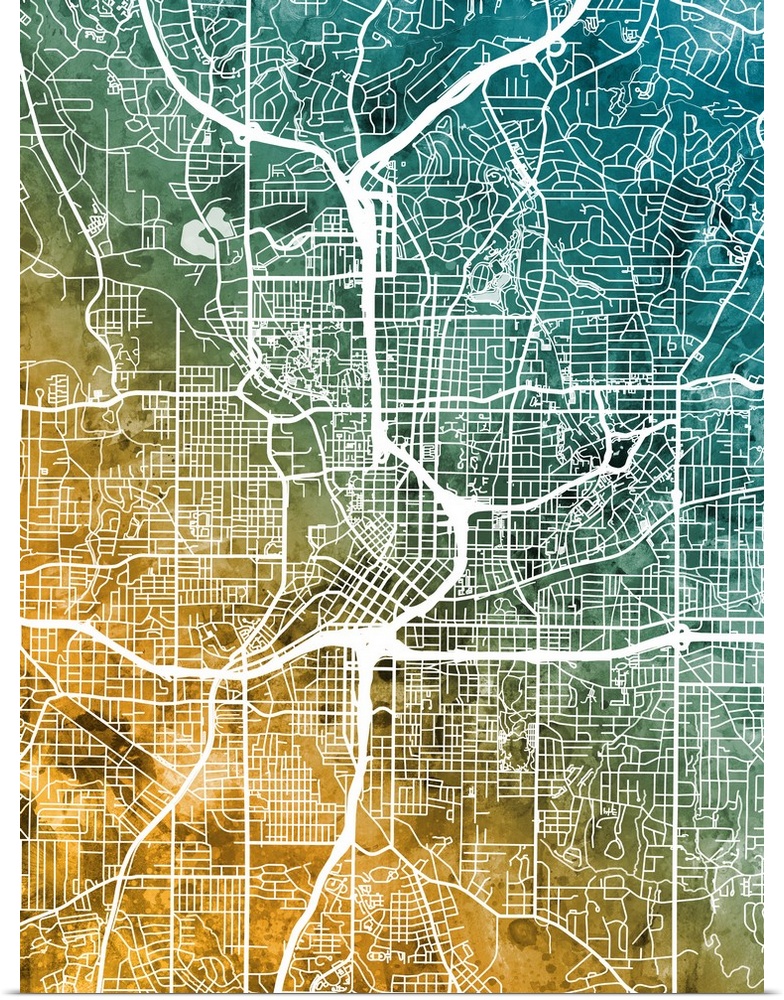 Watercolor street map of Atlanta, Georgia, United States