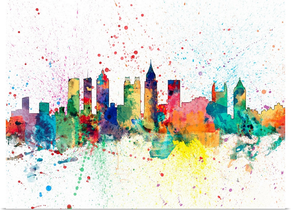 Contemporary colorful paint splash of the Atlanta skyline.