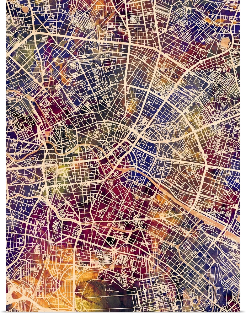 Watercolor street map of Berlin, Germany
