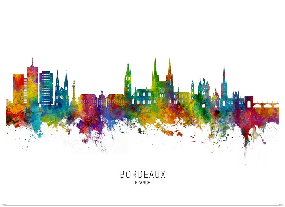 Watercolor art print of the skyline of Bordeaux, France