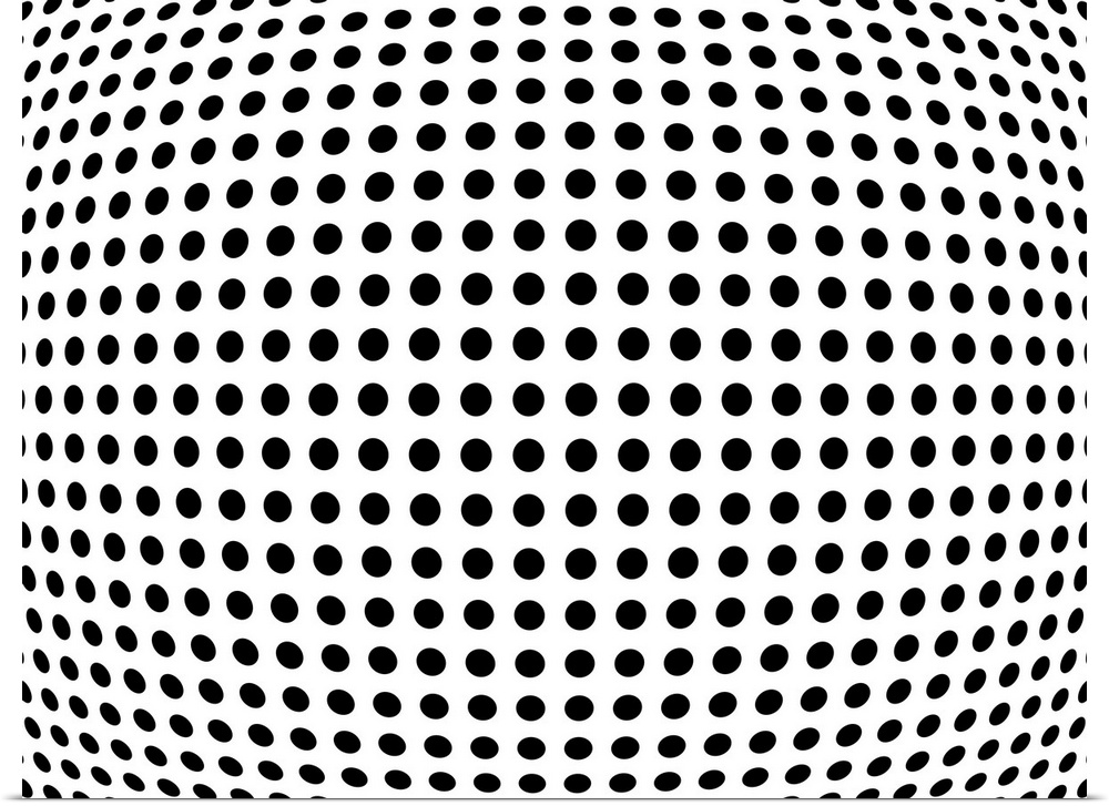 Black dots on a white background, Op Art Print. The change in size and shape of the circles gives the appearance of the pr...