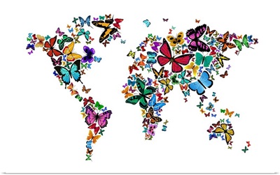 Butterflies Map of the World, White Background