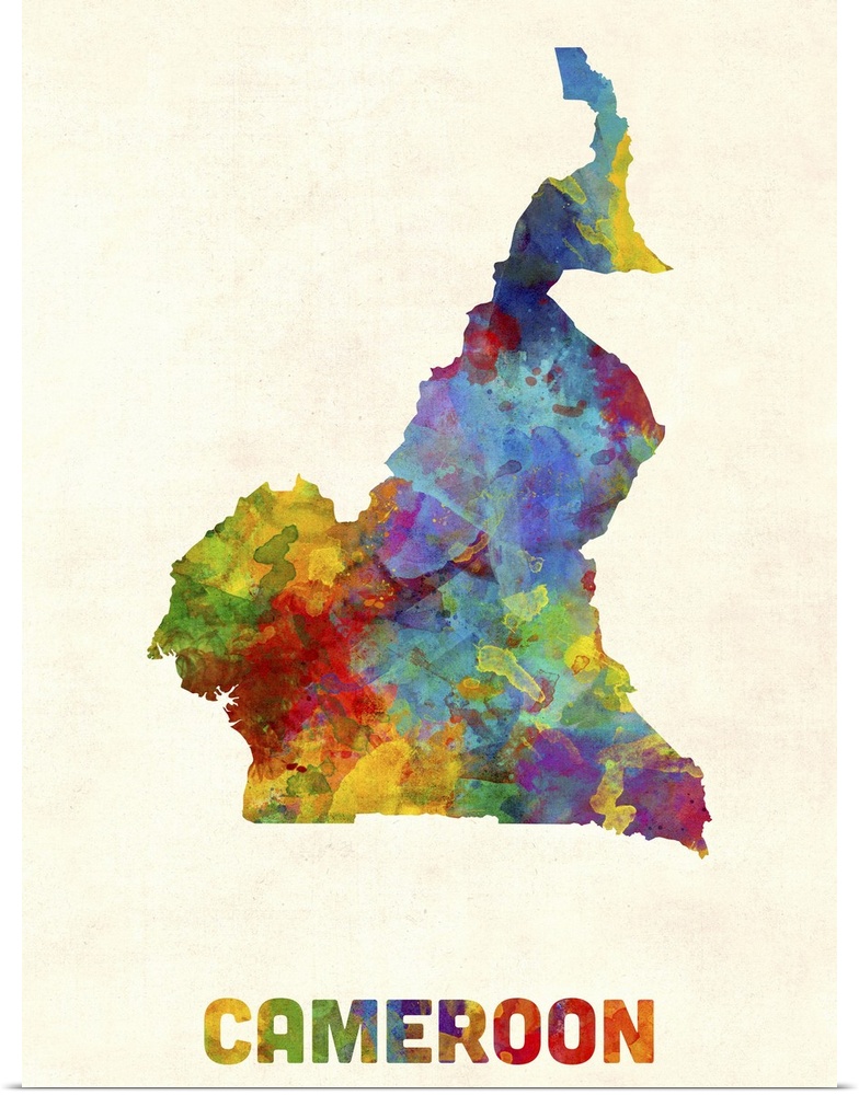A watercolor map of Cameroon