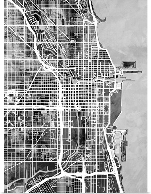 Chicago City Street Map, Black and White