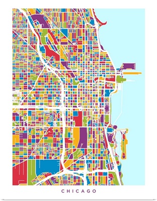 Chicago City Street Map, Multicolor