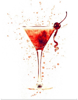 Cocktail Drinks Glass Watercolor Red