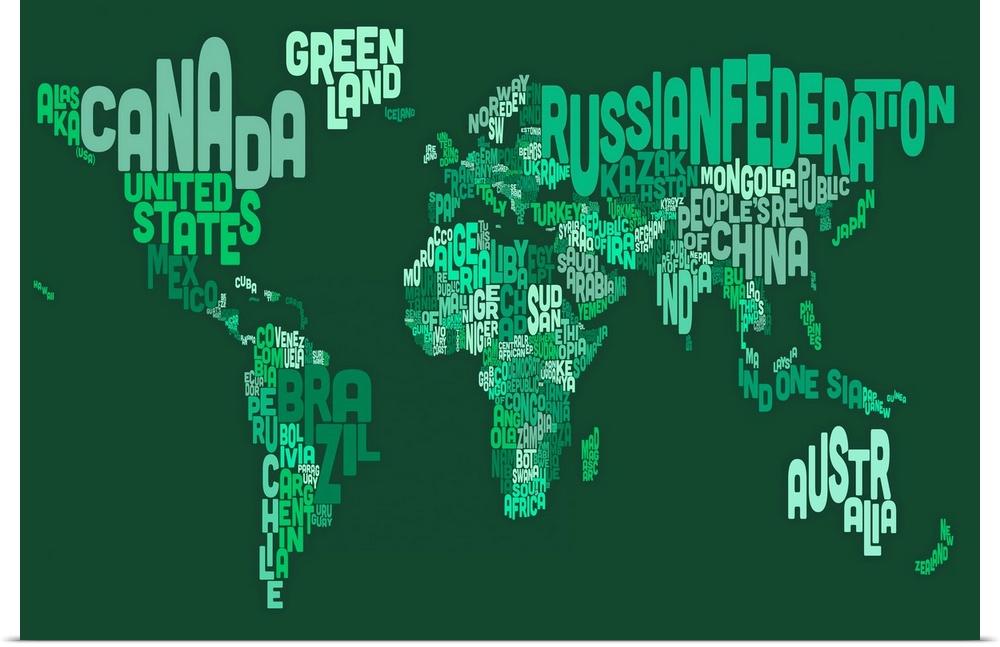 Country Names World Map, Green