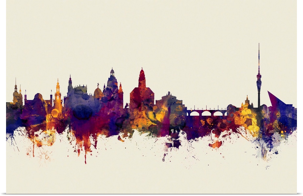 Watercolor art print of the skyline of Dresden, Germany