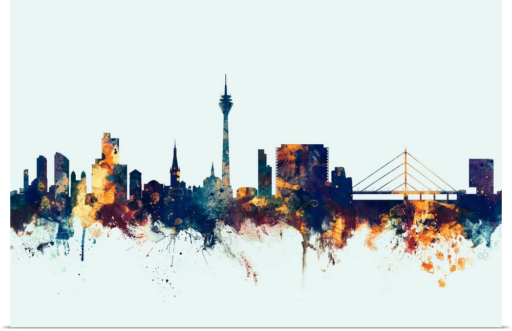 Watercolor art print of the skyline of Dsseldorf, Germany