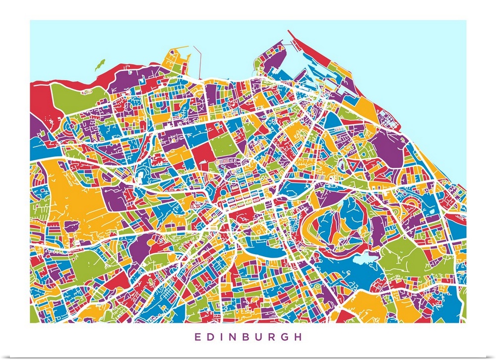 Watercolor art map of Edinburgh city streets.