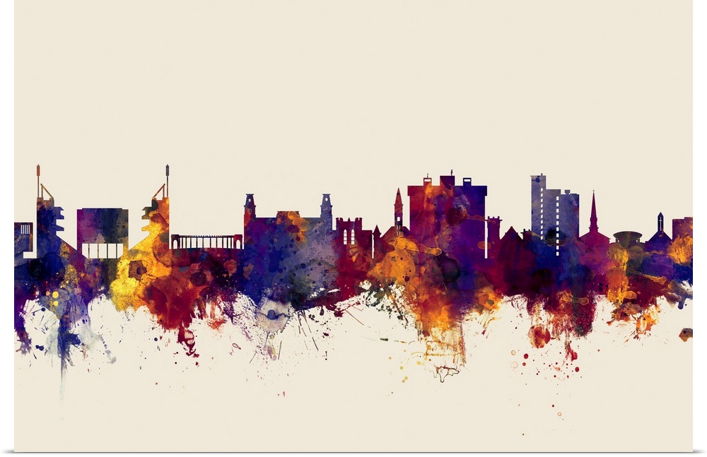 Watercolor art print of the skyline of Fayetteville, Arkansas, United States