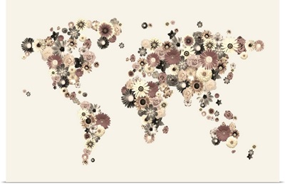 Flower World Map Sepia