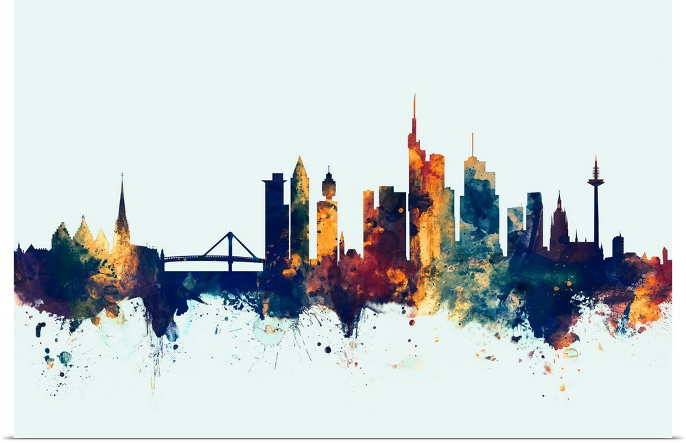 Watercolor art print of the skyline of Frankfurt, Germany