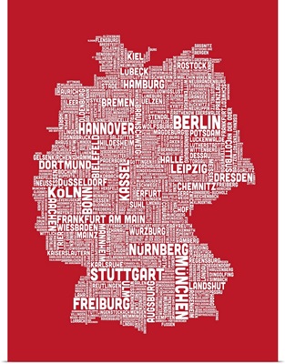 German Cities Text Map, Red