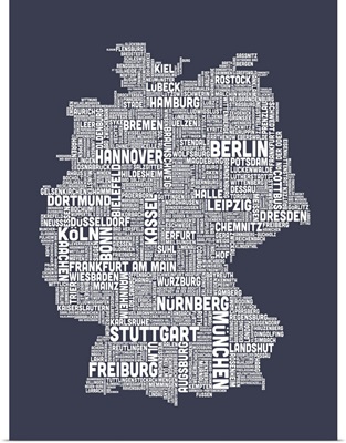 German Cities Text Map, Slate