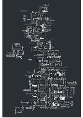 Great Britain UK City Text Map