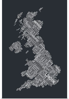 Great Britain UK City Text Map, Diagonal Text, Grayscale