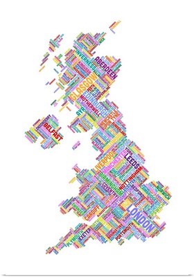 Great Britain UK City Text Map, Diagonal Text, White Background