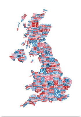 Great Britain UK City Text Map, White Background